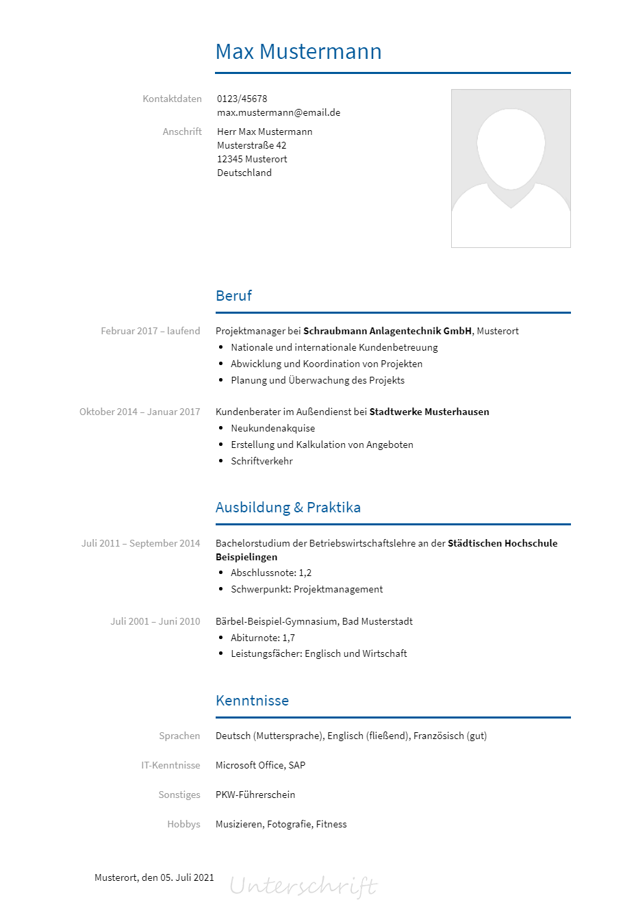 Lebenslauf Anforderungsmanager erstellen